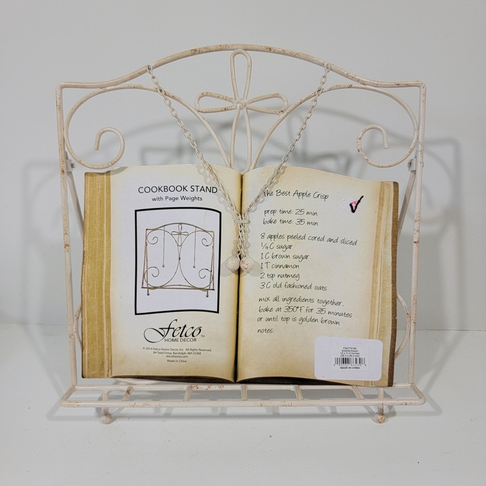Fetco Home Decor Aldette Easel Cookbook Stand Distressed Cream Metal Scrollwork